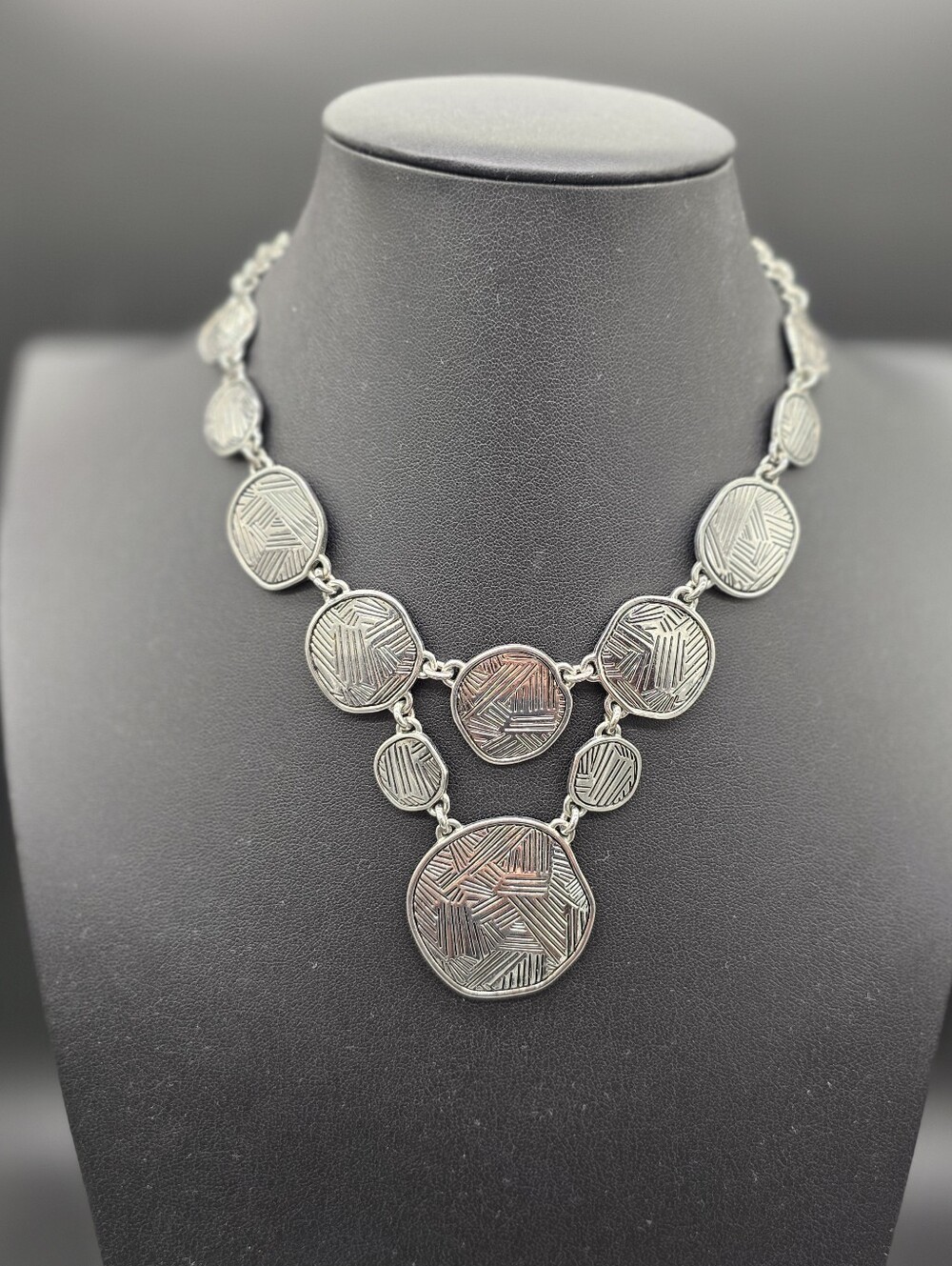 Lia Sophia Silver-Tone Textured Disc Statement Necklace - Women Jewelry